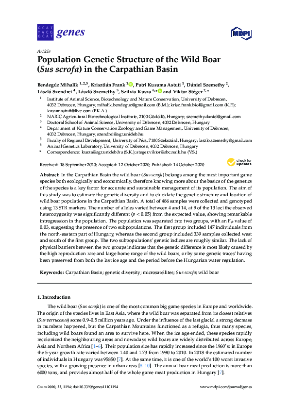 (PDF) Population genetic structure of wild boar Sus scrofa in Bulgaria ...