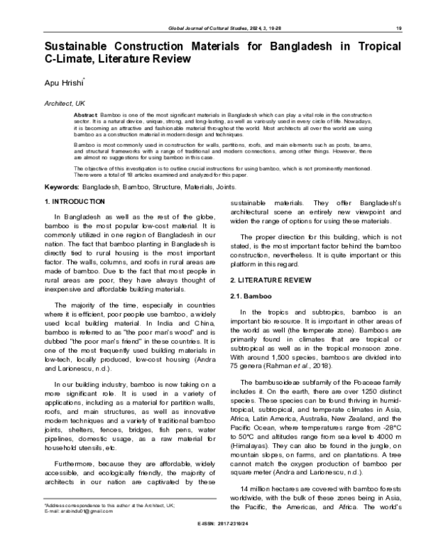 PDF) Sustainable Construction Materials for Bangladesh in Tropical 