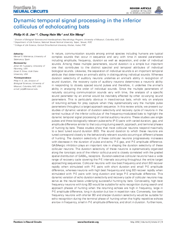 (PDF) Dynamic temporal signal processing in the inferior colliculus of ...
