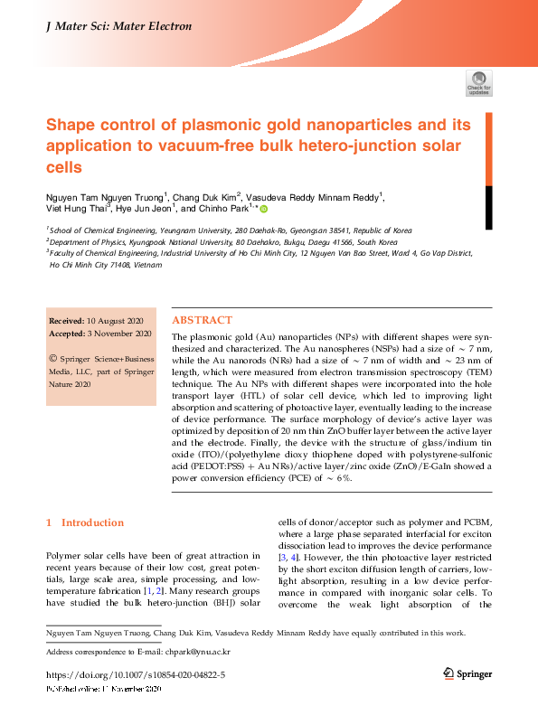 (PDF) Shape control of plasmonic gold nanoparticles and its application ...
