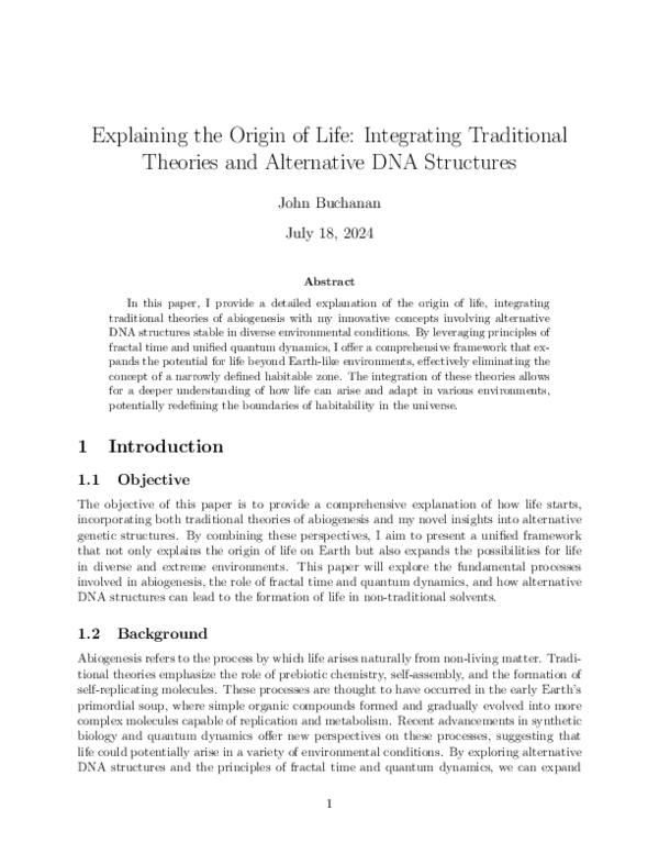 (PDF) Explaining the Origin of Life: Integrating Traditional Theories ...