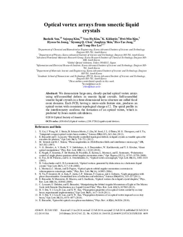 (PDF) Optical vortex arrays from smectic liquid crystals