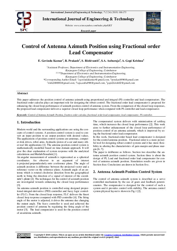 (PDF) Control of Antenna Azimuth Position using Fractional order Lead ...