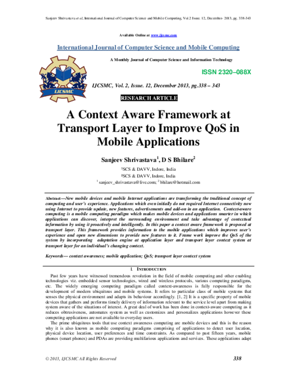 (PDF) A Context Aware Framework at Transport Layer to Improve QoS in ...