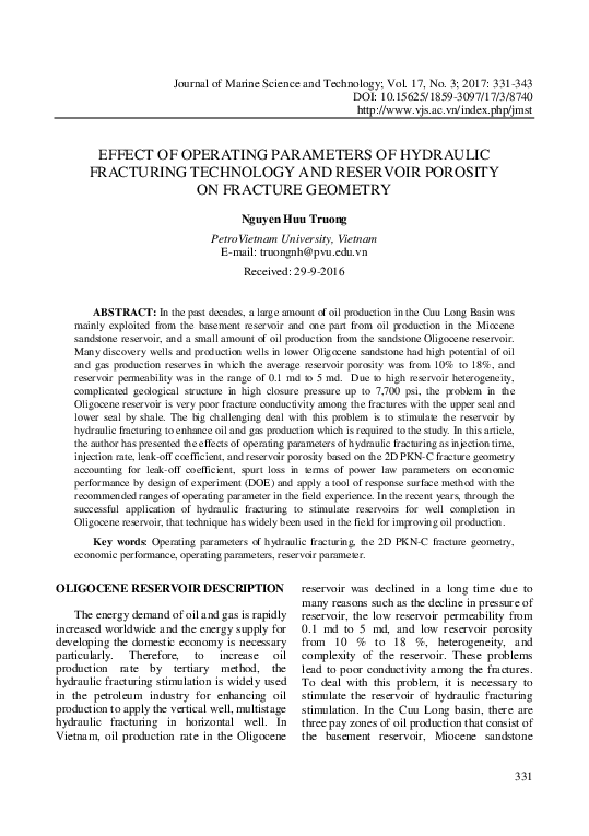 (PDF) Effect of Operating Parameters of Hydraulic Fracturing Technology ...