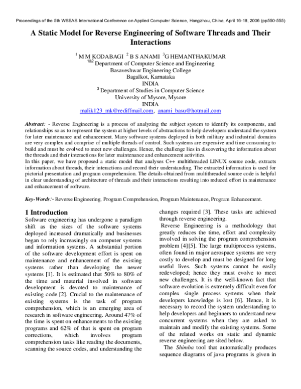 (PDF) A static model for reverse engineering of software threads and ...