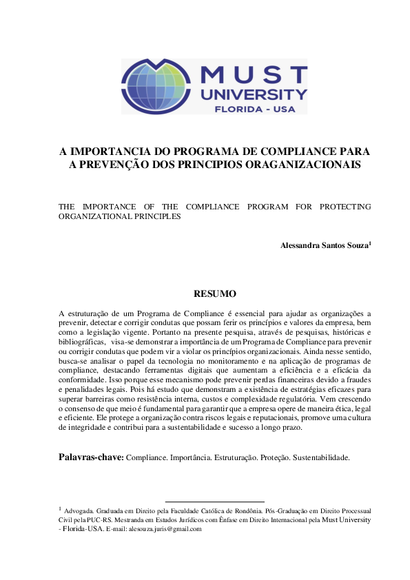 (PDF) A IMPORTANCIA DO PROGRAMA DE COMPLIANCE PARA A PREVENÇÃO DOS ...