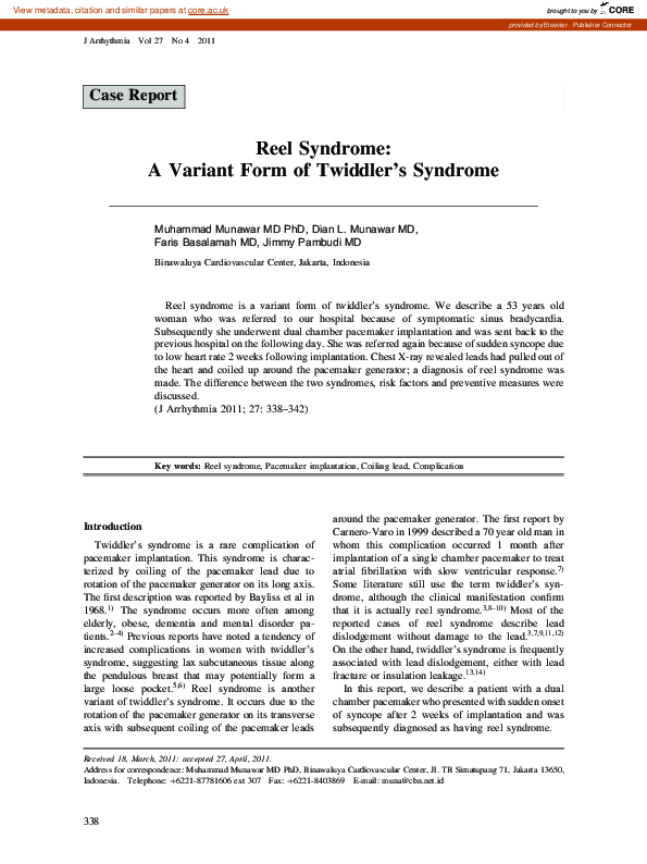 (PDF) Reel Syndrome: A Variant Form of Twiddler’s Syndrome
