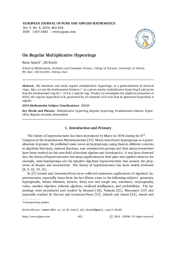 (PDF) Regular Multiplicative Hyperrings