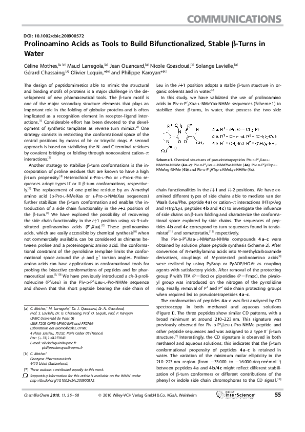 (PDF) Prolinoamino Acids as Tools to Build Bifunctionalized, Stable β ...