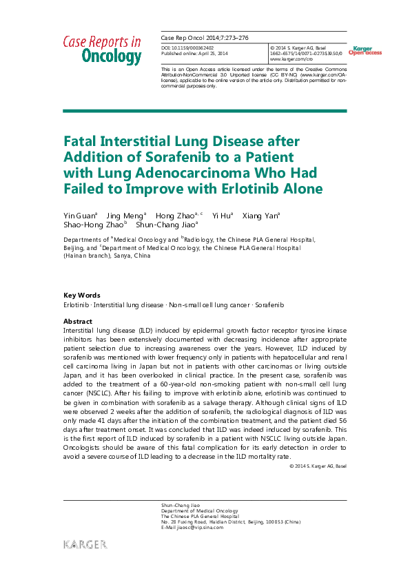 (PDF) Fatal interstitial lung disease after addition of sorafenib to a ...