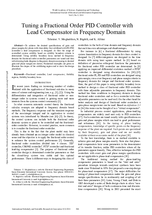 (PDF) Tuning a Fractional Order PID Controller with Lead Compensator in ...