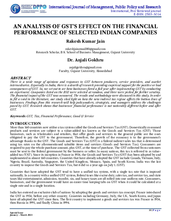 (PDF) An Analysis of GST'S Effect on the Financial Performance of ...