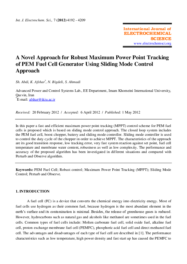 (PDF) A Novel Approach for Robust Maximum Power Point Tracking of PEM ...