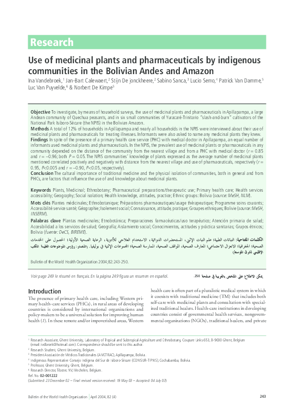 (PDF) Use of medicinal plants and pharmaceuticals by indigenous ...