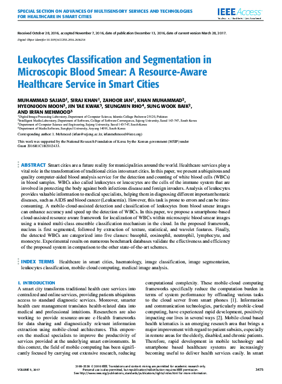 (PDF) Leukocytes Classification and Segmentation in Microscopic Blood ...