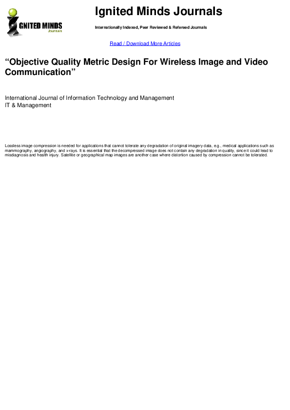 (PDF) Objective Quality Metric Design For Wireless Image and Video ...