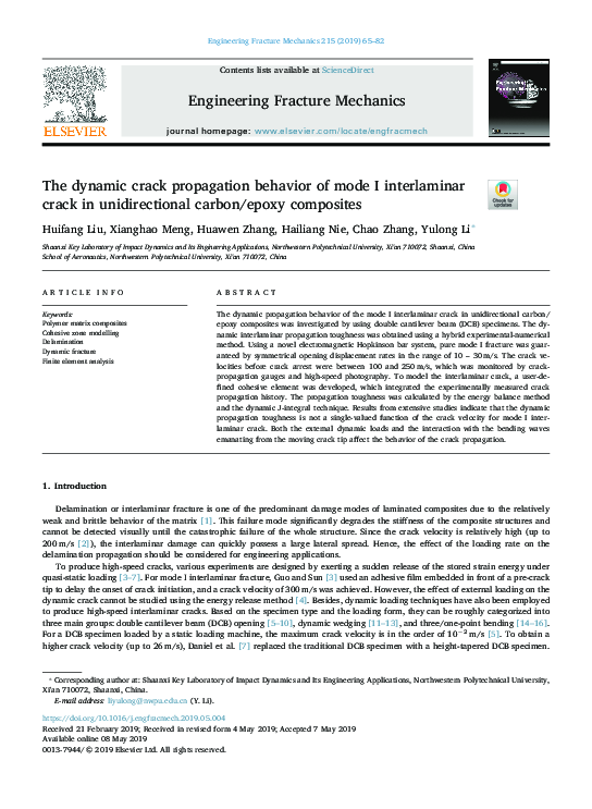 (PDF) The dynamic crack propagation behavior of mode I interlaminar ...