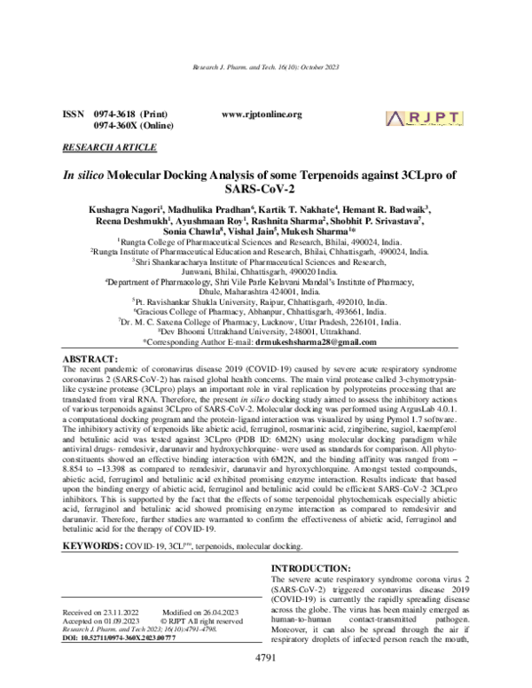 (PDF) In silico Molecular Docking Analysis of some Terpenoids against ...