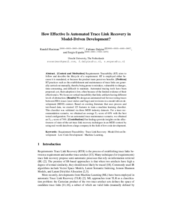 (PDF) How Effective Is Automated Trace Link Recovery in Model-Driven ...