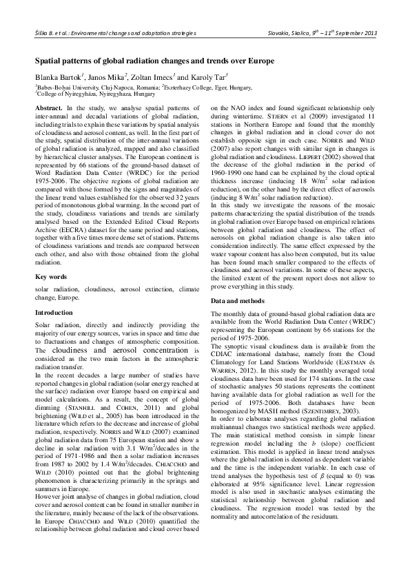 (PDF) Spatial patterns of global radiation changes and trends over Europe