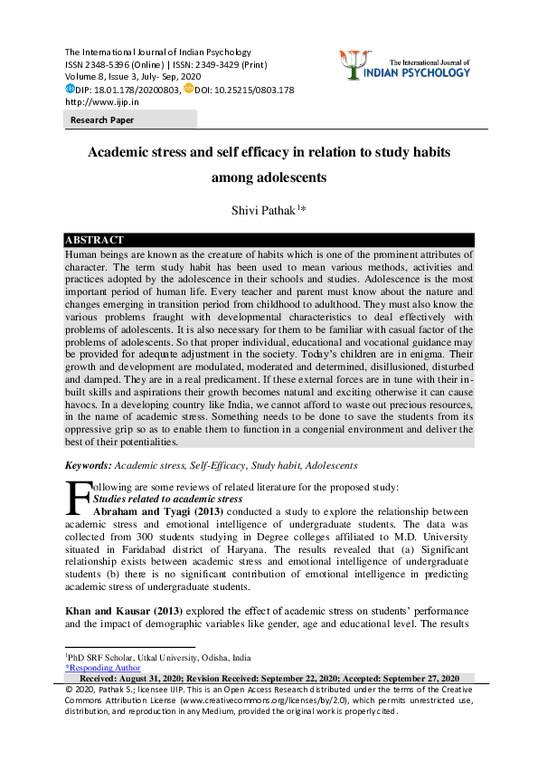 (PDF) Academic stress and self efficacy in relation to study habits ...