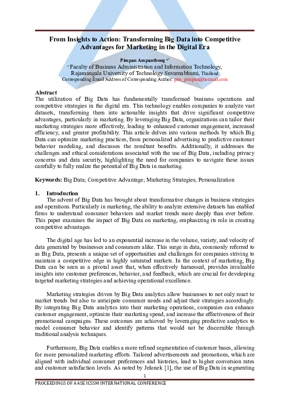(PDF) From Insights to Action: Transforming Big Data into Competitive ...