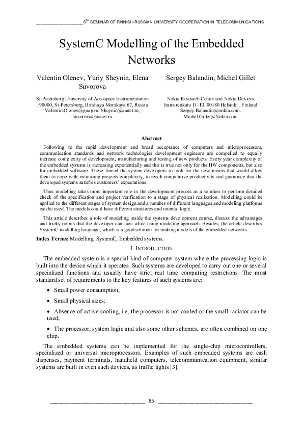 (PDF) SystemC Modelling of the Embedded Networks