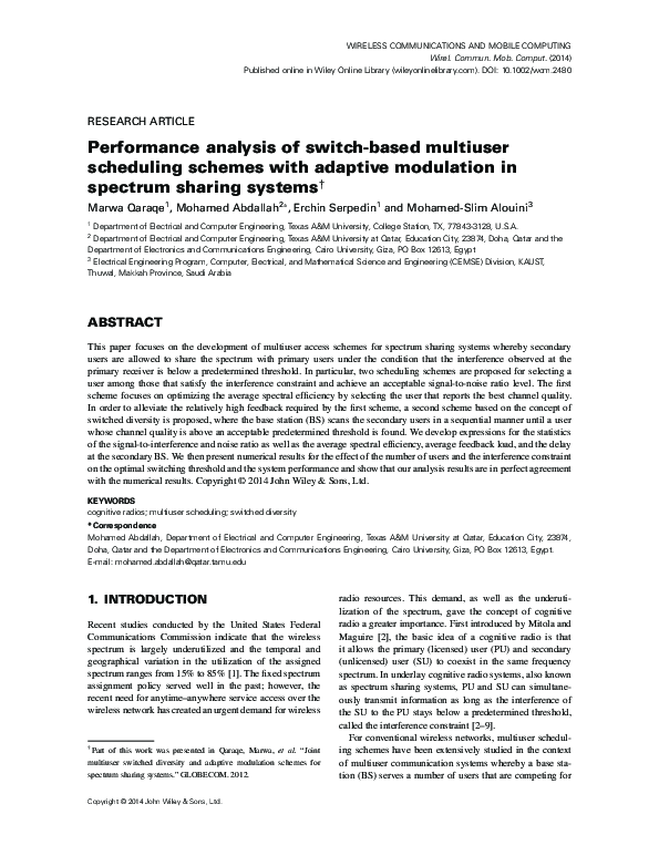 (PDF) Performance analysis of switch-based multiuser scheduling schemes ...