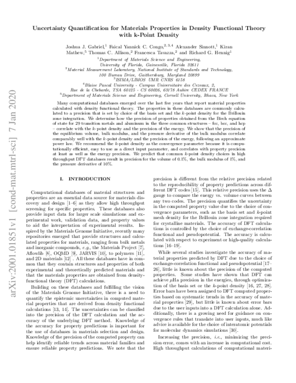 (PDF) Uncertainty Quantification for Materials Properties in Density ...