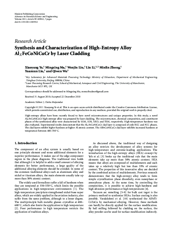 (PDF) Synthesis and Characterization of High-Entropy Alloy FeCoNiCuCr ...