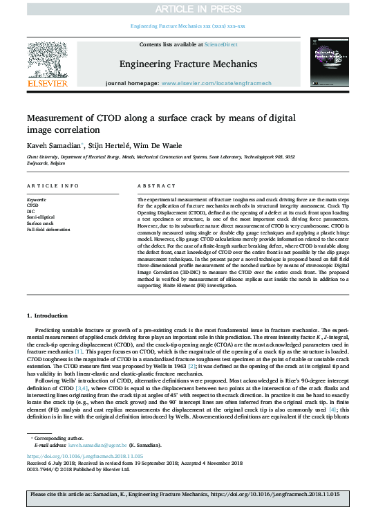 (PDF) Measurement of CTOD along a surface crack by means of digital ...