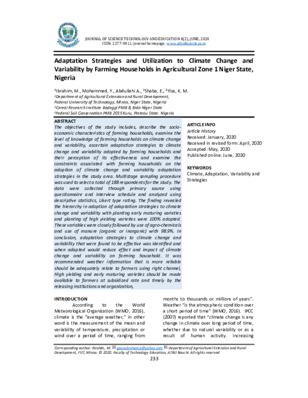 (PDF) Adaptation Strategies and Utilization to Climate Change and ...