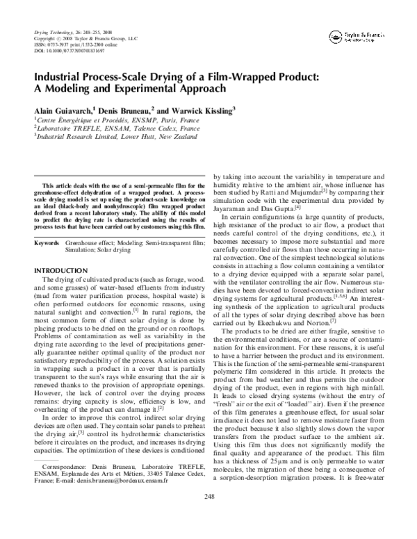 (PDF) Industrial Process-Scale Drying of a Film-Wrapped Product: A ...