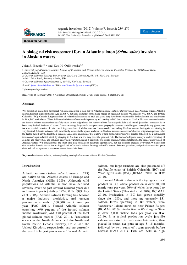 (PDF) A biological risk assessment for an Atlantic salmon (Salmo salar ...