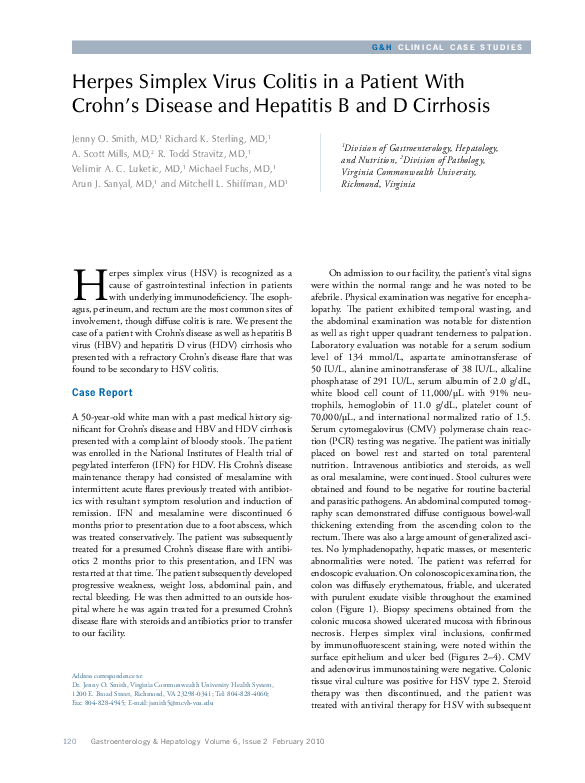 (PDF) Herpes simplex virus colitis in a patient with Crohn's disease ...