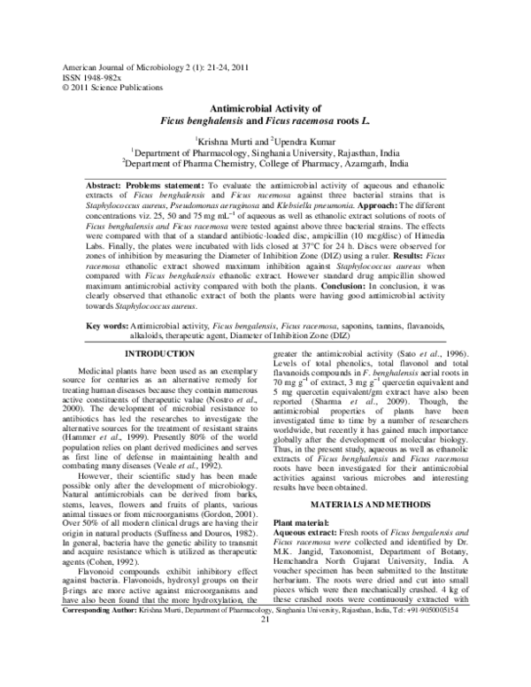 (PDF) Antimicrobial Activity of Ficus benghalensis and Ficus racemosa ...