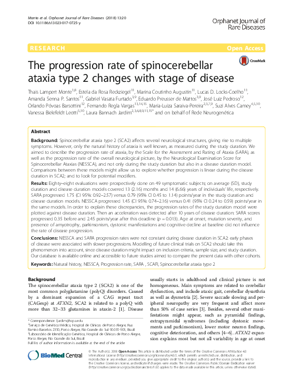 (PDF) The progression rate of spinocerebellar ataxia type 2 changes ...