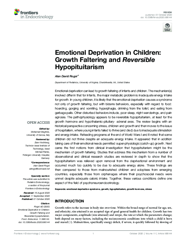 (PDF) Emotional Deprivation in Children: Growth Faltering and ...