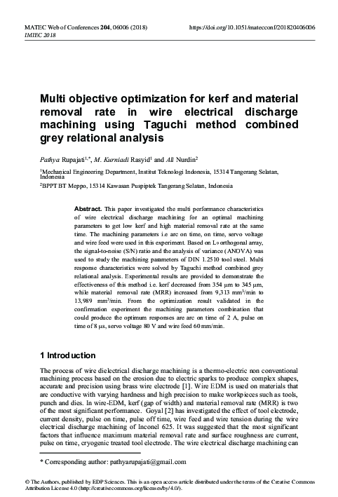 (PDF) Multi objective optimization for kerf and material removal rate ...