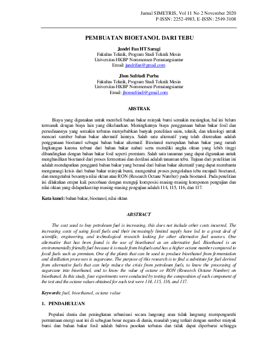 (PDF) Pembuatan Bioetanol Dari Tebu
