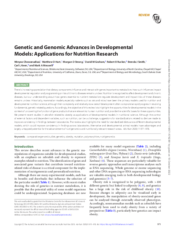 (PDF) Genetic and Genomic Advances in Developmental Models ...