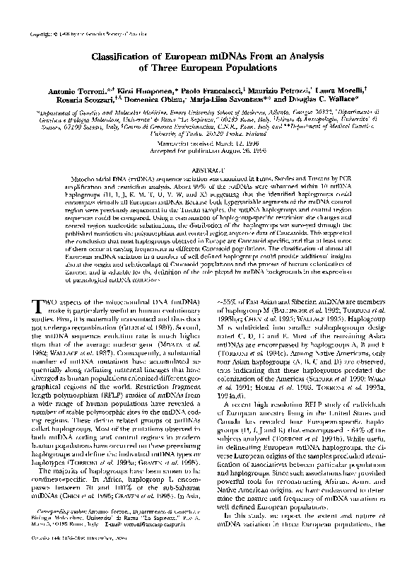(PDF) Classification of European mtDNAs From an Analysis of Three ...
