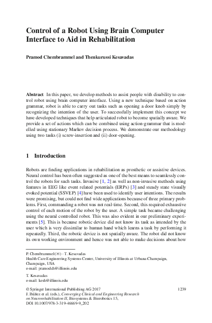 (PDF) Control of a Robot Using Brain Computer Interface to Aid in ...