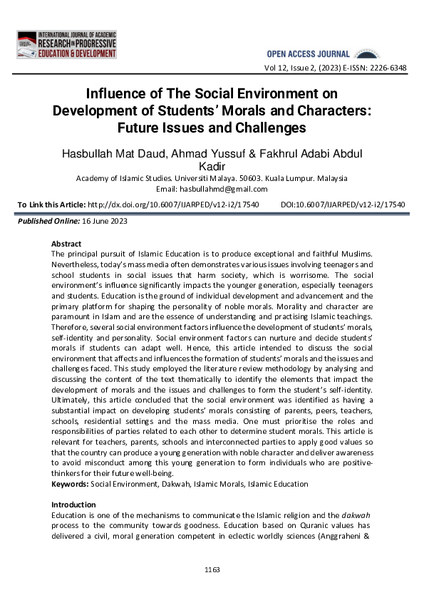 (PDF) Influence of The Social Environment on Development of Students ...