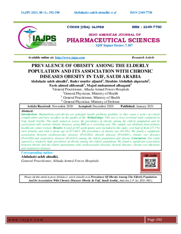 (PDF) Prevalence of Obesity Among the Elderly Population and Its ...