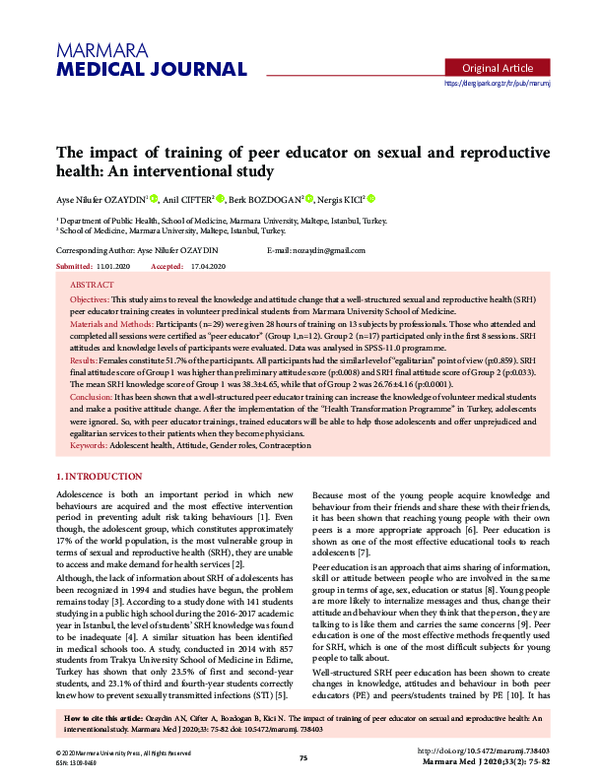 (PDF) The impact of training of peer educator on sexual and ...