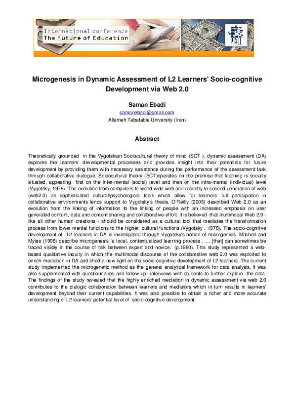 (PDF) Microgenesis in dynamic assessment of L2 learners’ socio ...