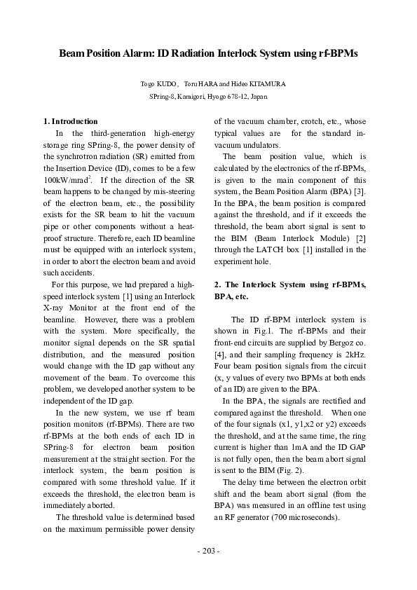 (PDF) Beam Position Alarm: ID Radiation Interlock System using rf-BPMs