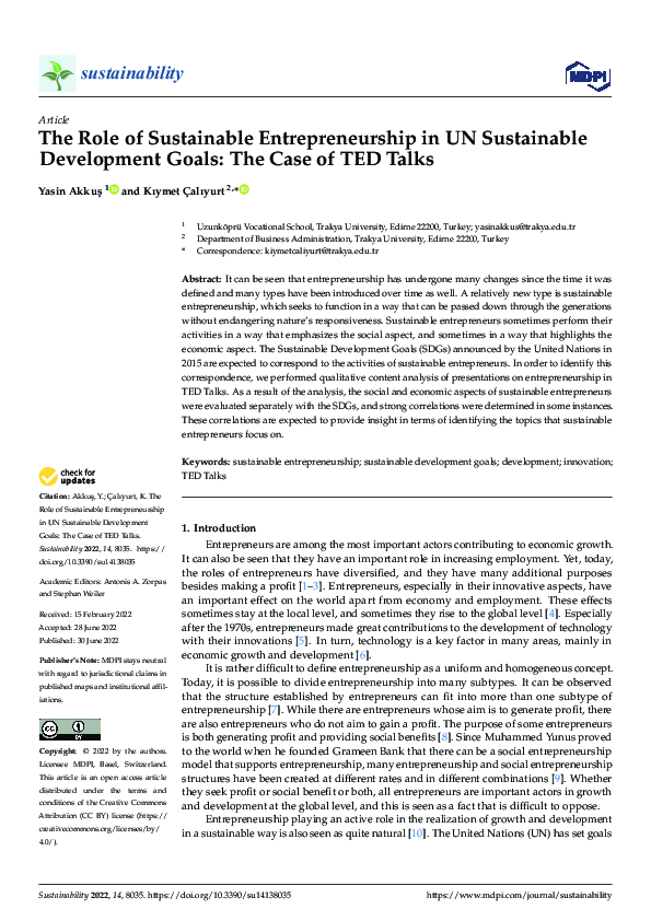 (PDF) The Role of Sustainable Entrepreneurship in UN Sustainable ...